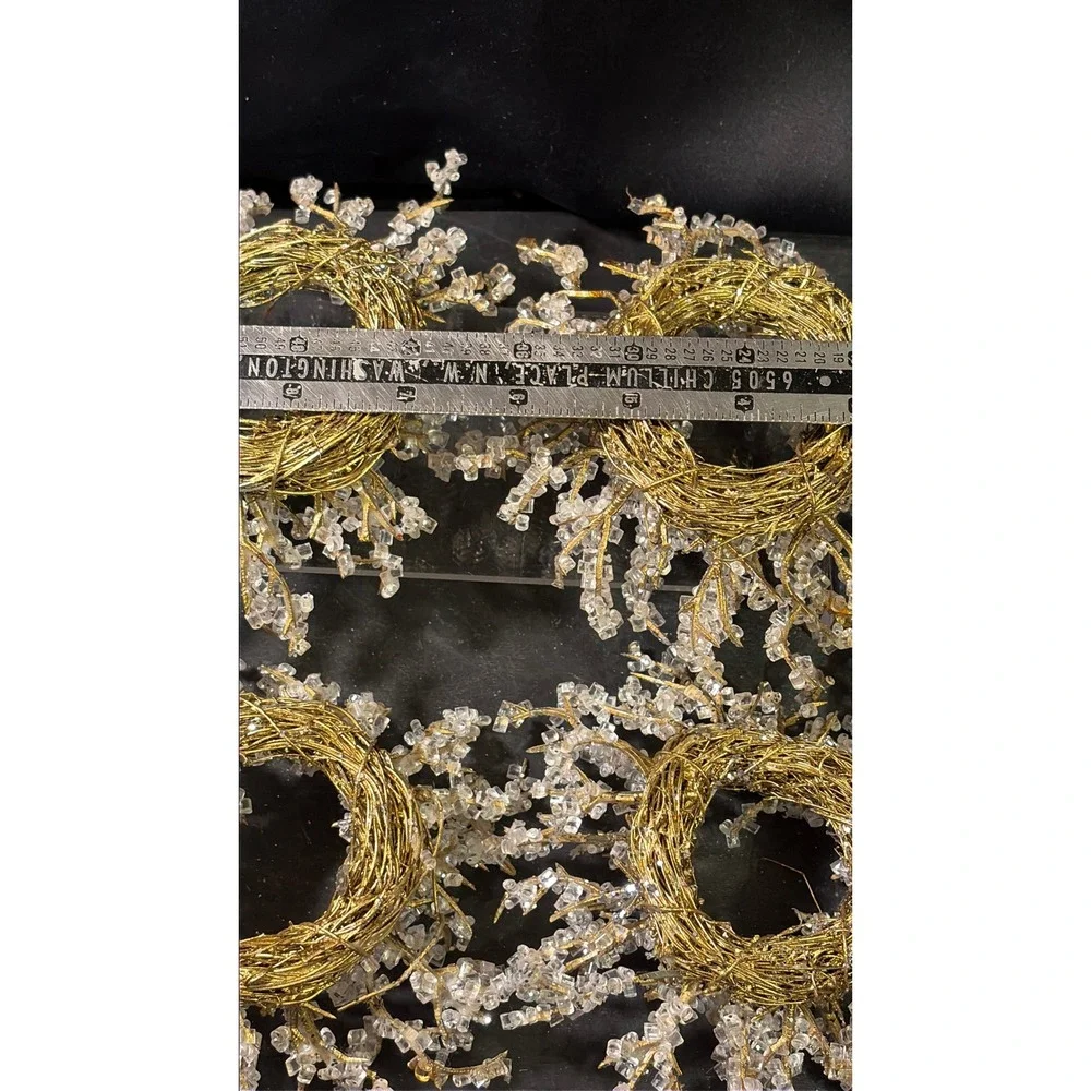 Gold Beaded Napkin Rings Set of 4 Ice Crystal Sunburst Wreath Holiday Decor 5in